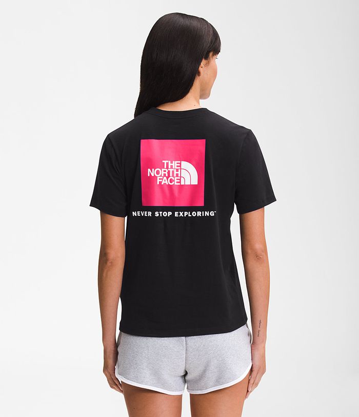 The North Face Short Sleeve Box NSE Womens T-Shirts Black/Coral 785940-LAY